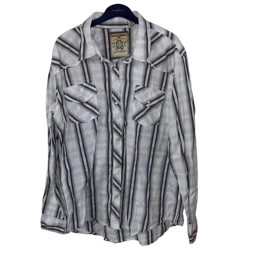 Men's Supply Company USA Cotton Button Down Shirt White/Gray Plaid Size XXL
